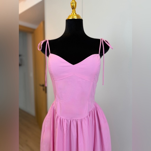 Holly Midi Dress - Corset Lace Up Dress with Split in Musk Pink - Picture 2 of 4